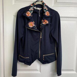 Available Angela Fashion Embroidered Large Top Jacket Navy Floral NEW Stretch